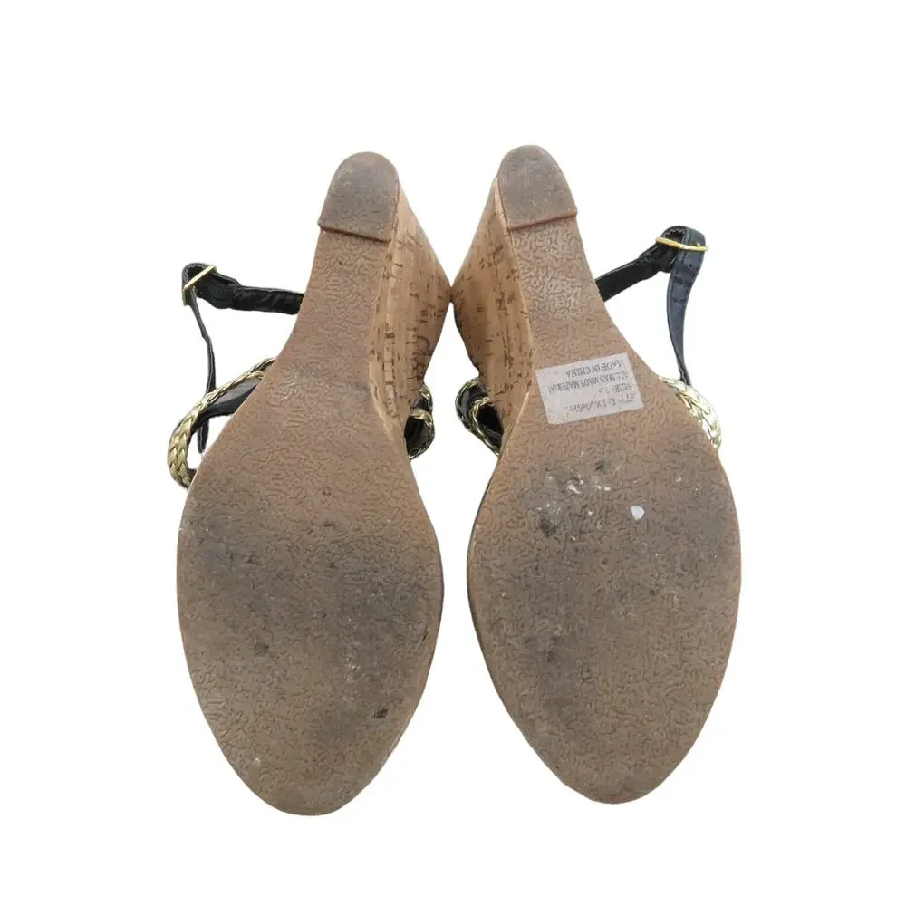 Y2k Black & Gold Braided Espadrilles Cork Wedge Size 7.5 Chunky